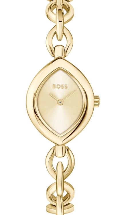 Hugo Boss Ladies Fiora Quartz Watch 29mm Yellow Gold Plated Marquise Case Champagne Dial