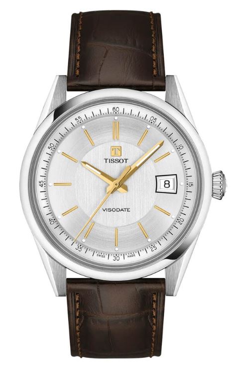 Tissot Gents Visodate Powermatic 80 Watch 39mm Silver Dial with Brown Leather Strap