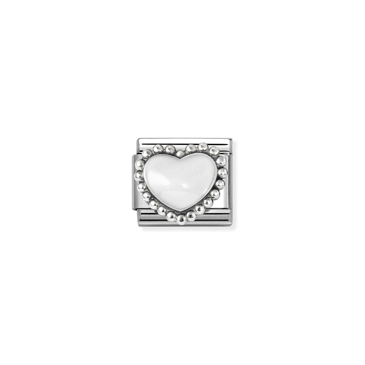 Nomination Composable Classic Symbols White Raised Heart with Dots Charm - Stainless Steel & Sterling Silver with Enamel