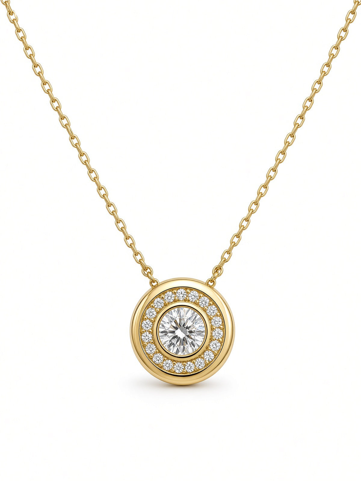 Sterling Silver Yellow Gold Plated Round Cubic Zirconia Necklace