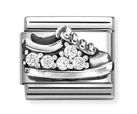 Nomination Composable Classic Oxidised Sister Heart Charm - Stainless Steel & Sterling Silver with Cubic Zirconia
