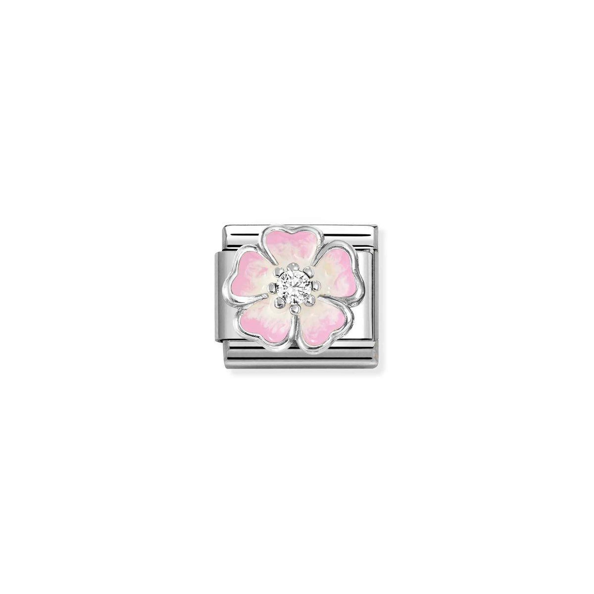 Nomination Composable Classic Symbols Pink Shaded Flower Charm - Stainless Steel & Sterling Silver with Enamel & Cubic Zirconia