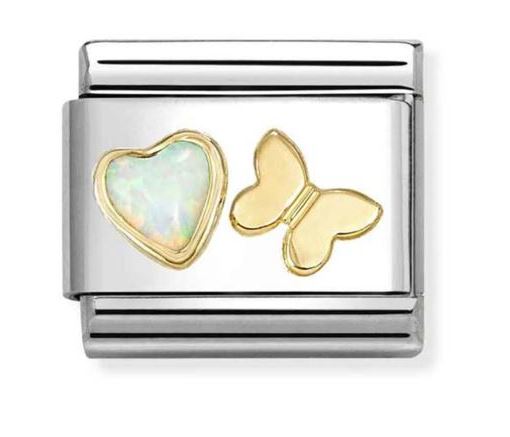 Nomination Composable Classic White Mother of Pearl Heart Charm - Stainless Steel & Yellow Gold