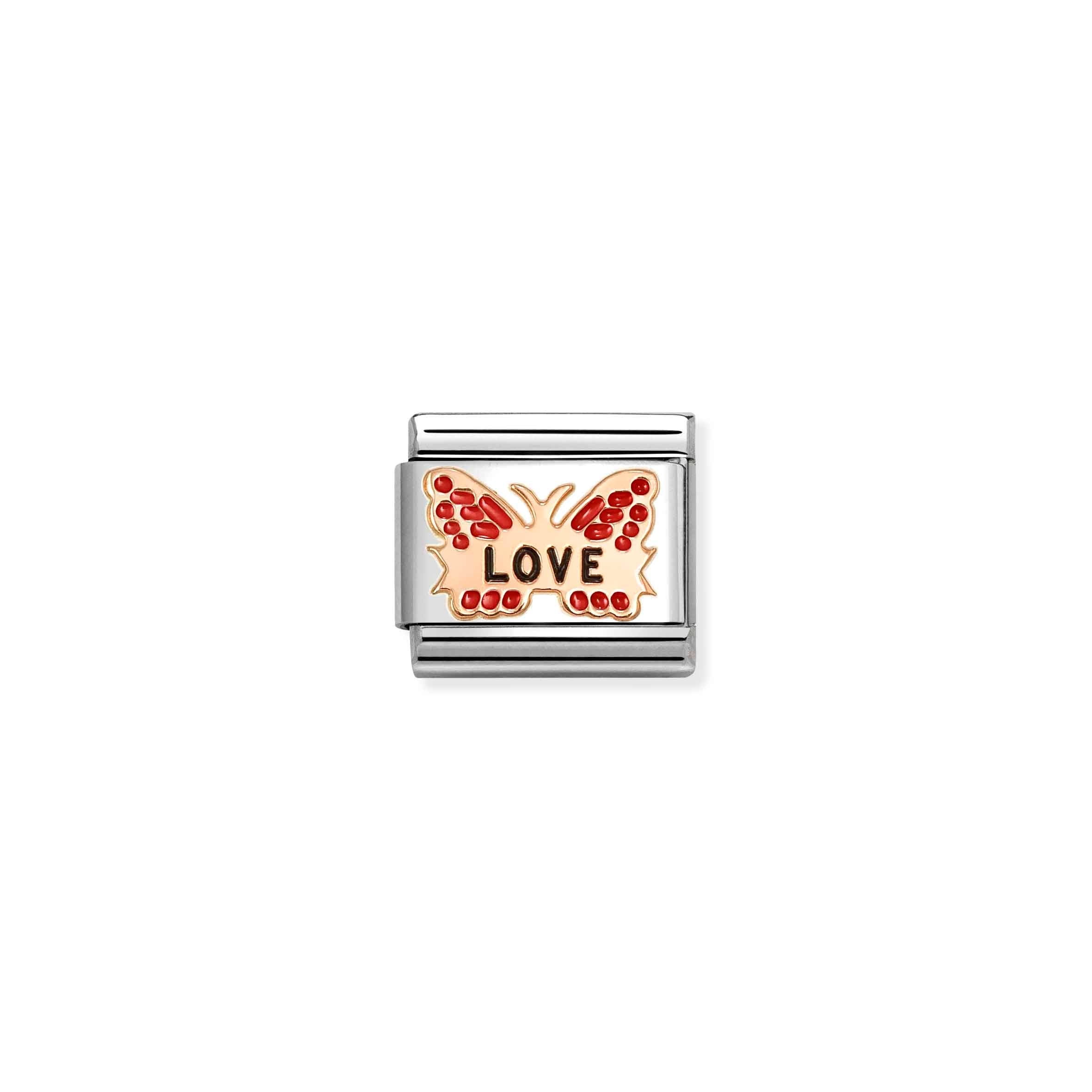 Nomination Composable Classic Symbols Love Red Butterfly Charm - Stainless Steel & Rose Gold with Enamel