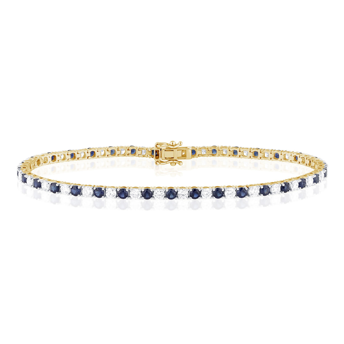 9ct Yellow Gold Lab Grown Sapphire And Diamond Tennis Bracelet, White Gold Claws