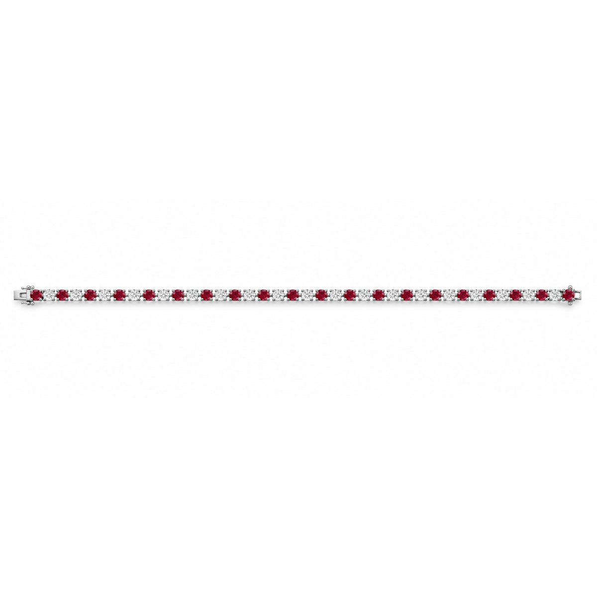 9ct Yellow Gold Lab Grown Ruby And Diamond Tennis Bracelet, White Gold Claws