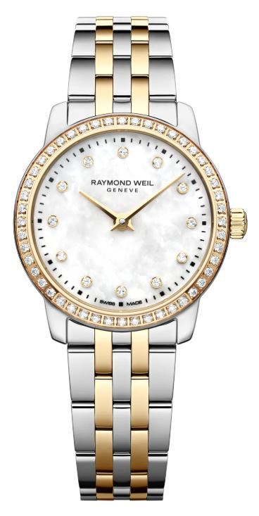 Raymond Weil Ladies Toccata Quartz Watch 24mm Two-Tone Lab Grown Diamond Bezel Mother of Pearl Dial