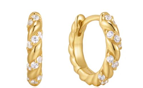 Ania Haie Gold Plated Cubic Zirconia Twist Hoop Earrings 8.5mm