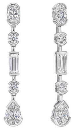 Diamondfire Sterling Silver Pear,Round,Oval And Baguette Half Bezel Set CZ Drop Earrings