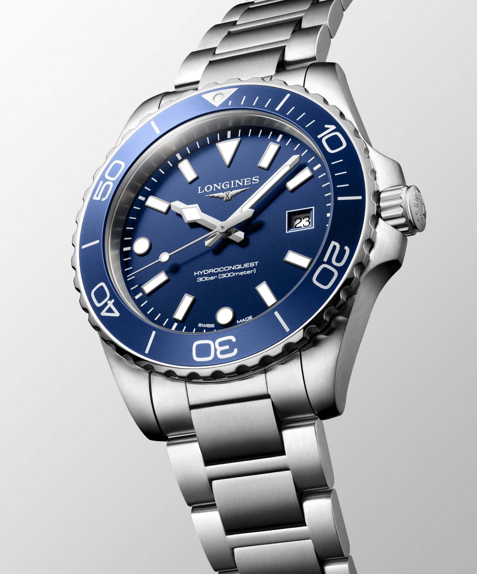 Longines HydroConquest 42mm Blue Bezel Quartz Mens Watch