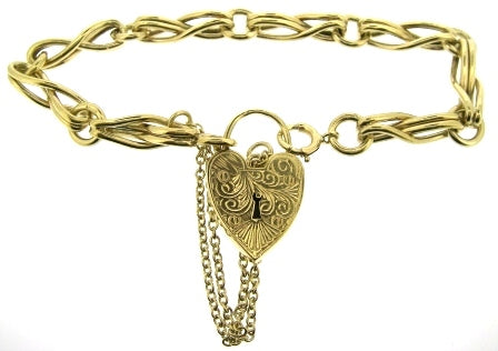 Vintage 9ct Yellow Gold Fancy Link Bracelet With Padlock And Safety Chain