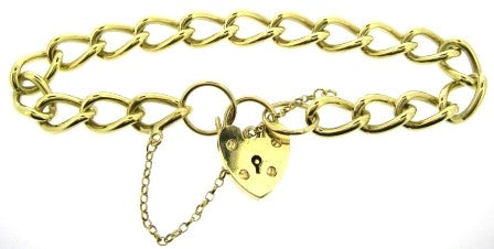 Vintage 9ct Yellow Gold Curb Link Bracelet With Padlock And Safety Chain