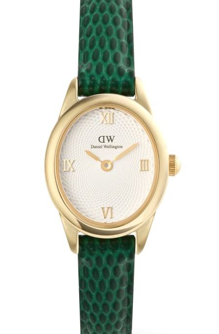 Daniel Wellington Ophelia Mini - Green Lizard Leather Strap 22x25.5mm White Dial Quartz Ladies Watch