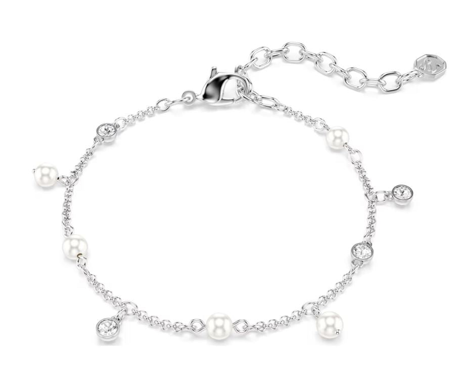 Swarovski Imber Bracelet, Crystal Pearl, Round Cut, White, Rhodium Plated