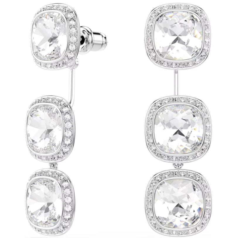 Swarovski Una Angelic Earrings, Cushion Cut, White, Rhodium Plated