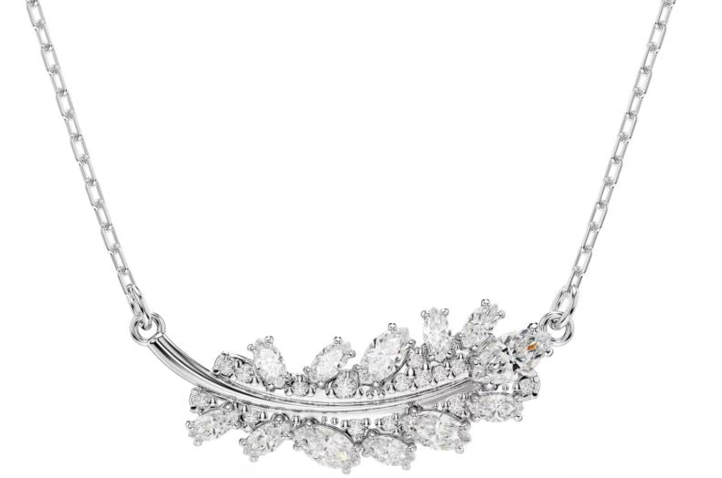 Swarovski Vienna Pendant, Mixed Cuts, Feather, White, Rhodium Plated