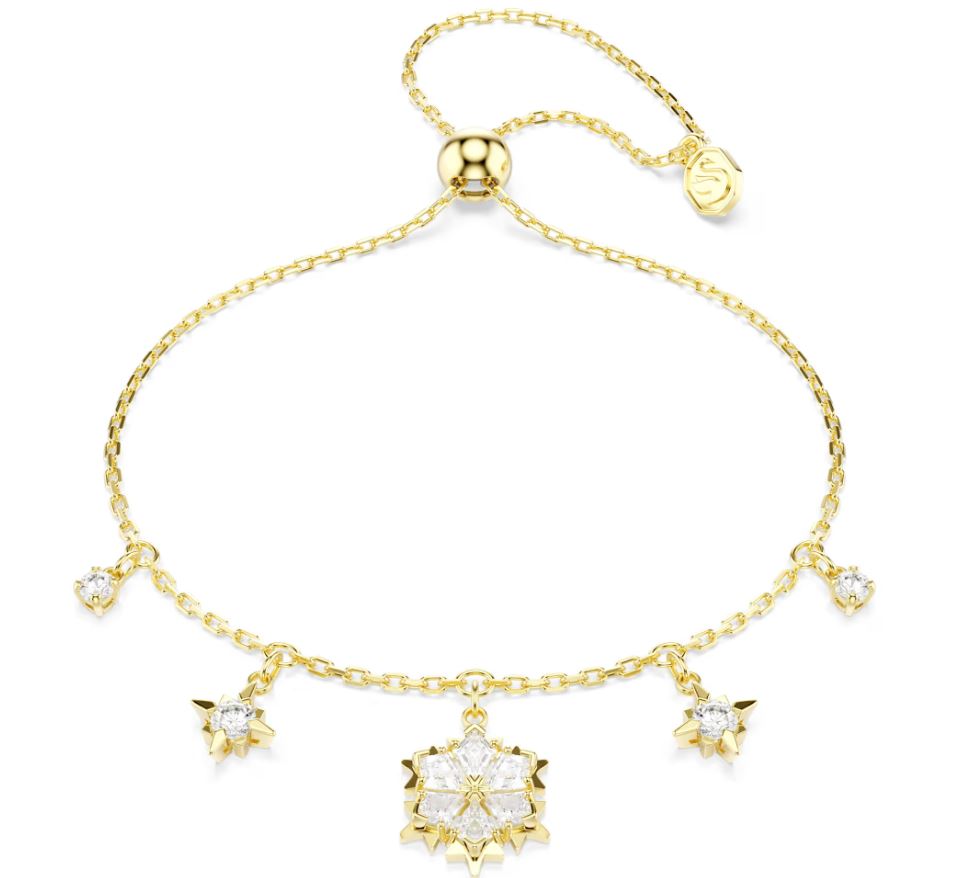Swarovski Magic Bracelet, Mixed Cuts, White, Snowflake, Gold Tone Plated