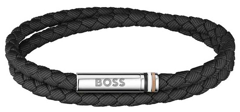Hugo Boss Ares Black Double-Braided Nylon Bracelet with Stainless Steel Magnetic Clasp 19cm