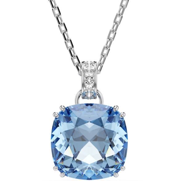 Swarovski Millenia Pendant, Cushion Cut, Blue, Rhodium Plated