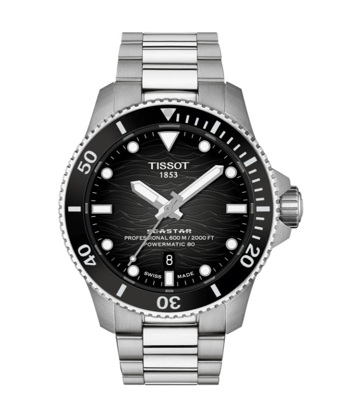 Tissot Gents Seastar 2000 Powermatic 80 Watch 44mm Grey Gradient Dial on Stainless Steel Bracelet