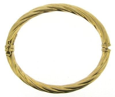 Vintage 9ct Yellow Gold Twisted Design Hollow Hinged Bangle