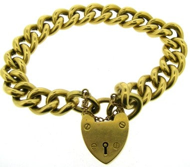 Vintage 18ct Yellow Gold Curb Link Bracelet With Padlock And Safety Chain