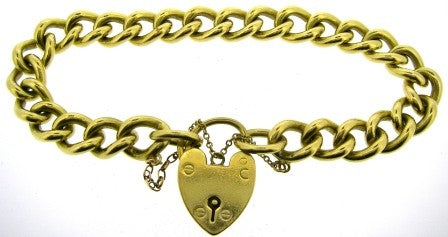 Vintage 18ct Yellow Gold Curb Link Bracelet With Padlock And Safety Chain