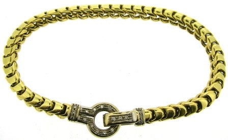 Vintage 18ct Yellow And White Gold Fancy Link Bracelet With Diamond Clasp 7.75'