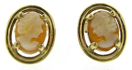 Vintage 9ct Yellow Gold Cameo Stud Earrings