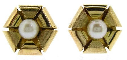 Vintage 9ct Yellow Gold Pearl Stud Earrings