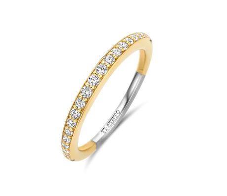 Ti Sento Sterling Silver And Yellow Gold Plated Cubic Zirconia Band Ring - 54