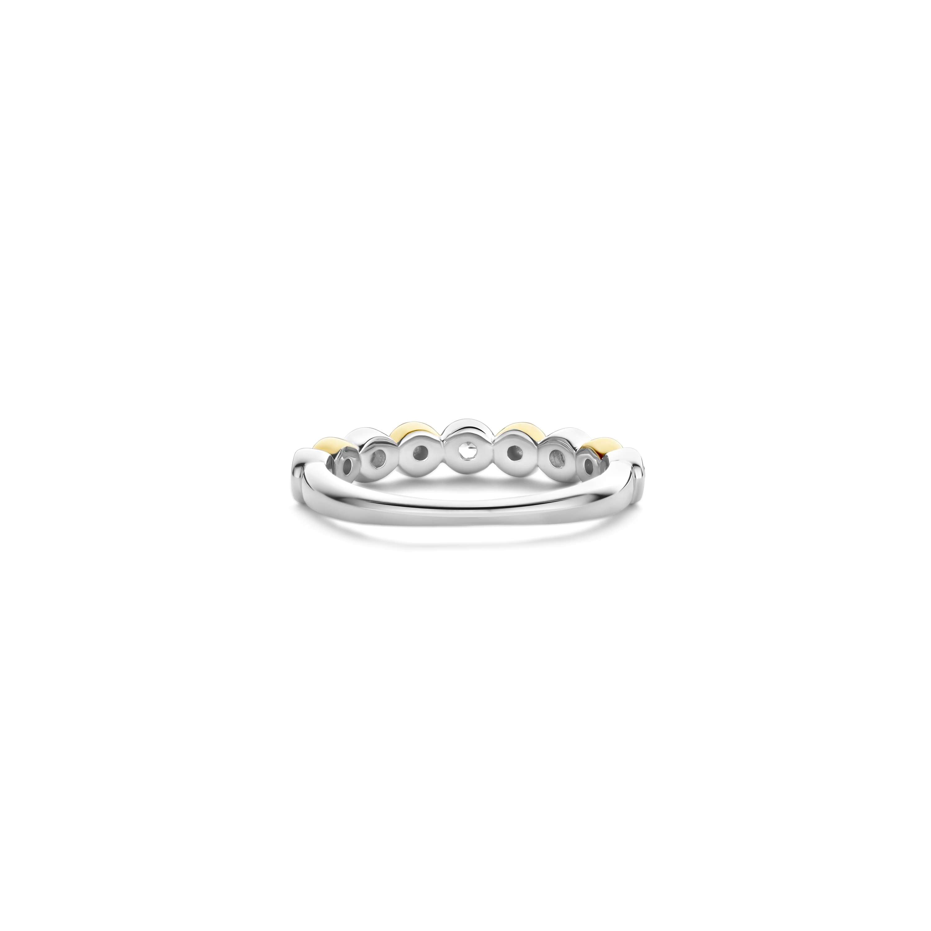 Ti Sento Sterling Silver & Yellow Gold Plated Beaded Bezel Set Cubic Zirconia Ring (Size 56)