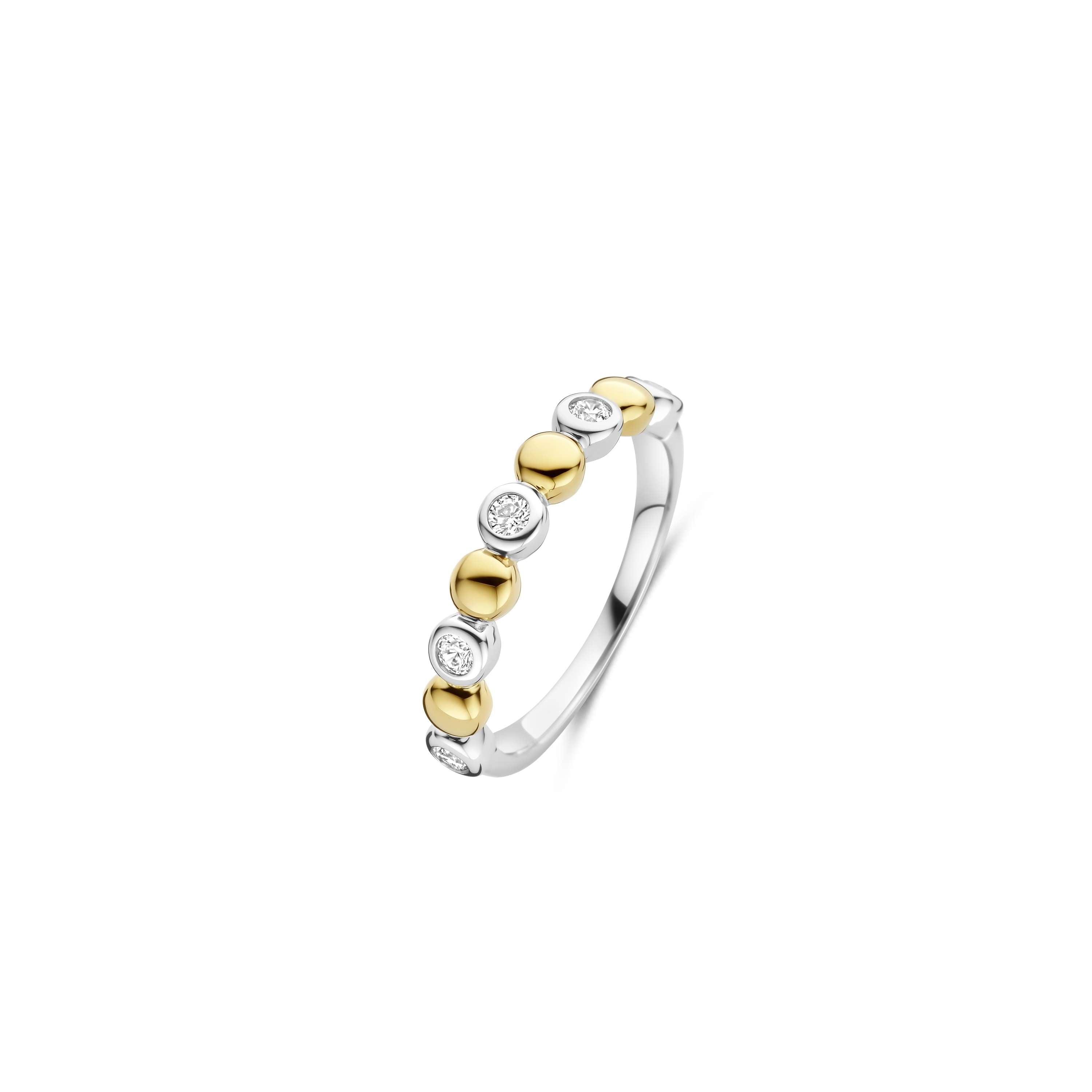 Ti Sento Sterling Silver & Yellow Gold Plated Beaded Bezel Set Cubic Zirconia Ring (Size 56)