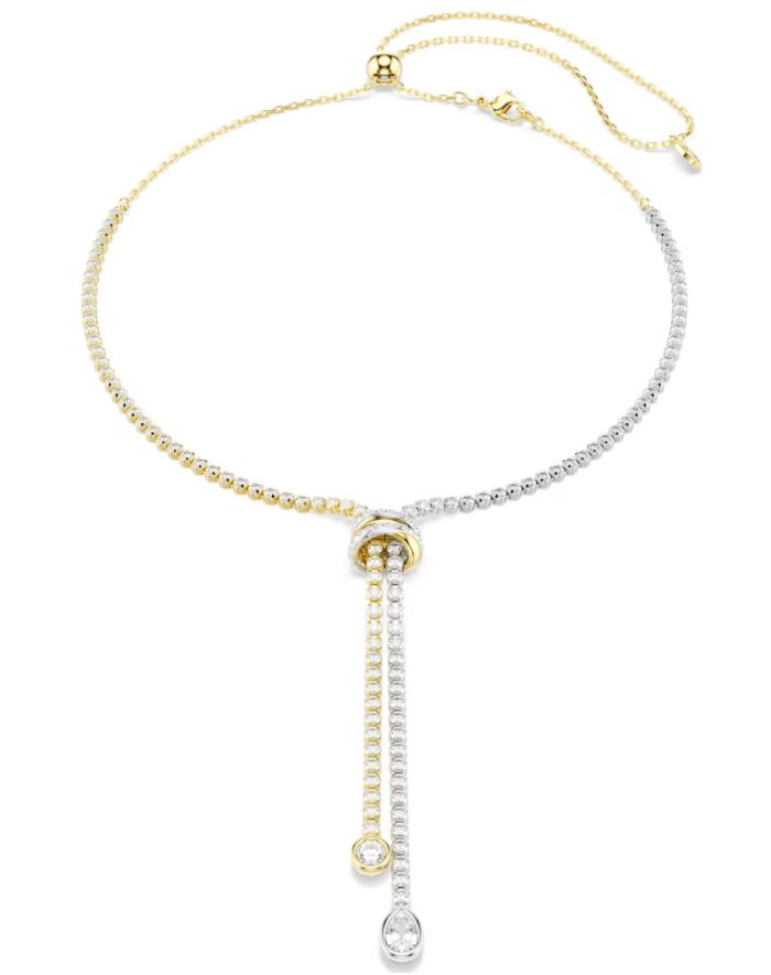 Swarovski Hyperbola Y Necklace, Round Cut, Knot, White, Mixed Metal Finish