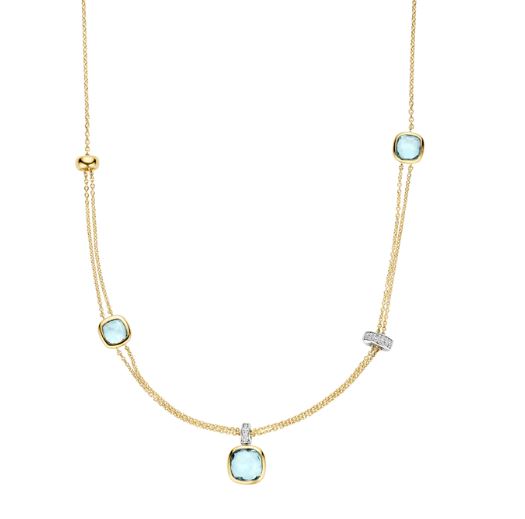 Ti Sento Gold Plated Blue Cushion Layered Necklace 50-60cm