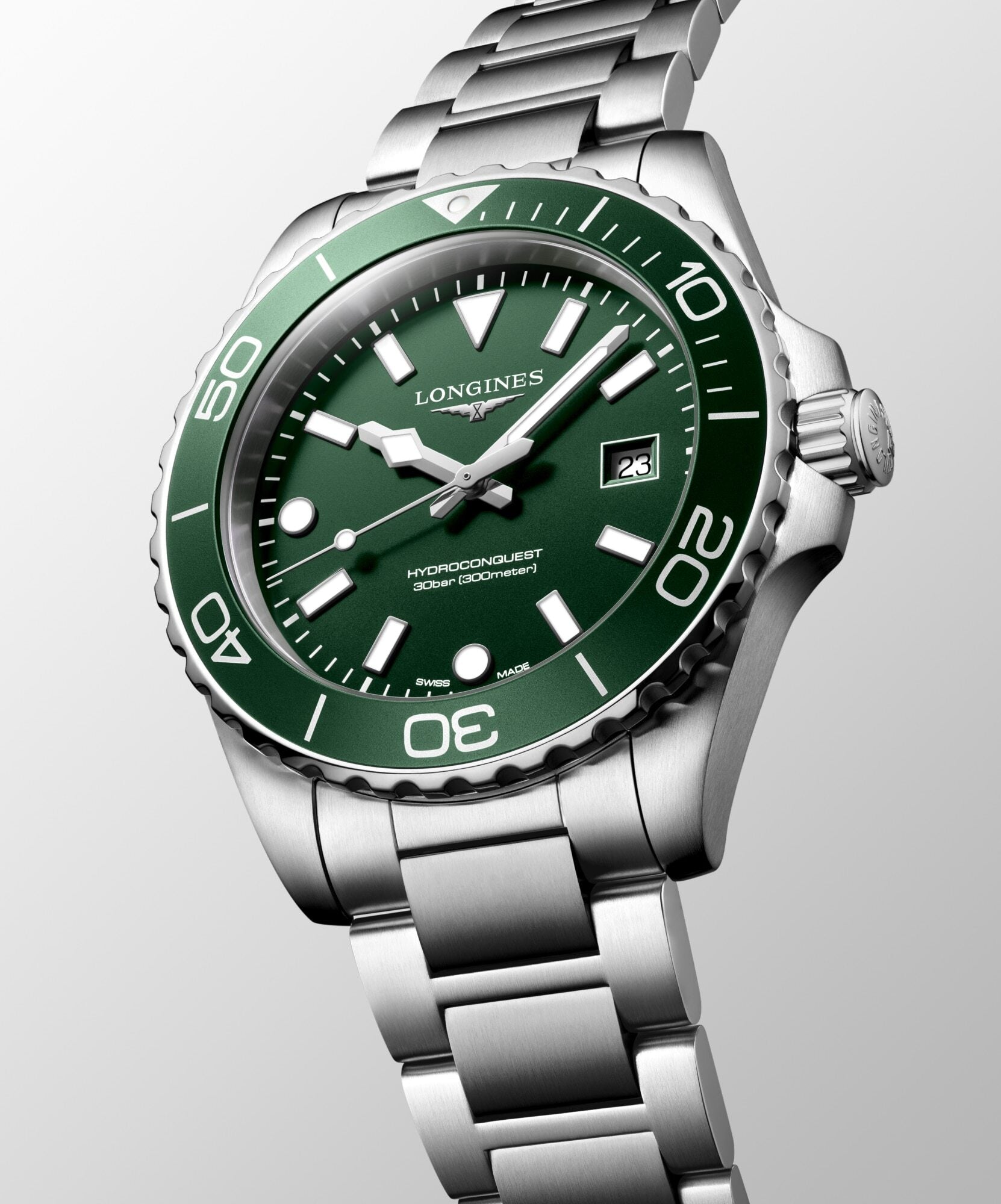 Longines HydroConquest 42mm Green Bezel Quartz Mens Watch