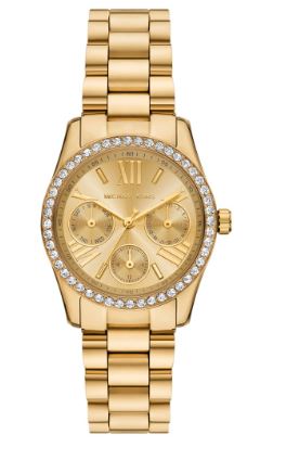 Michael Kors Ladies Lexington Quartz Watch 33mm Yellow Gold Plated Gold Tone Dial with Stone Set Bezel