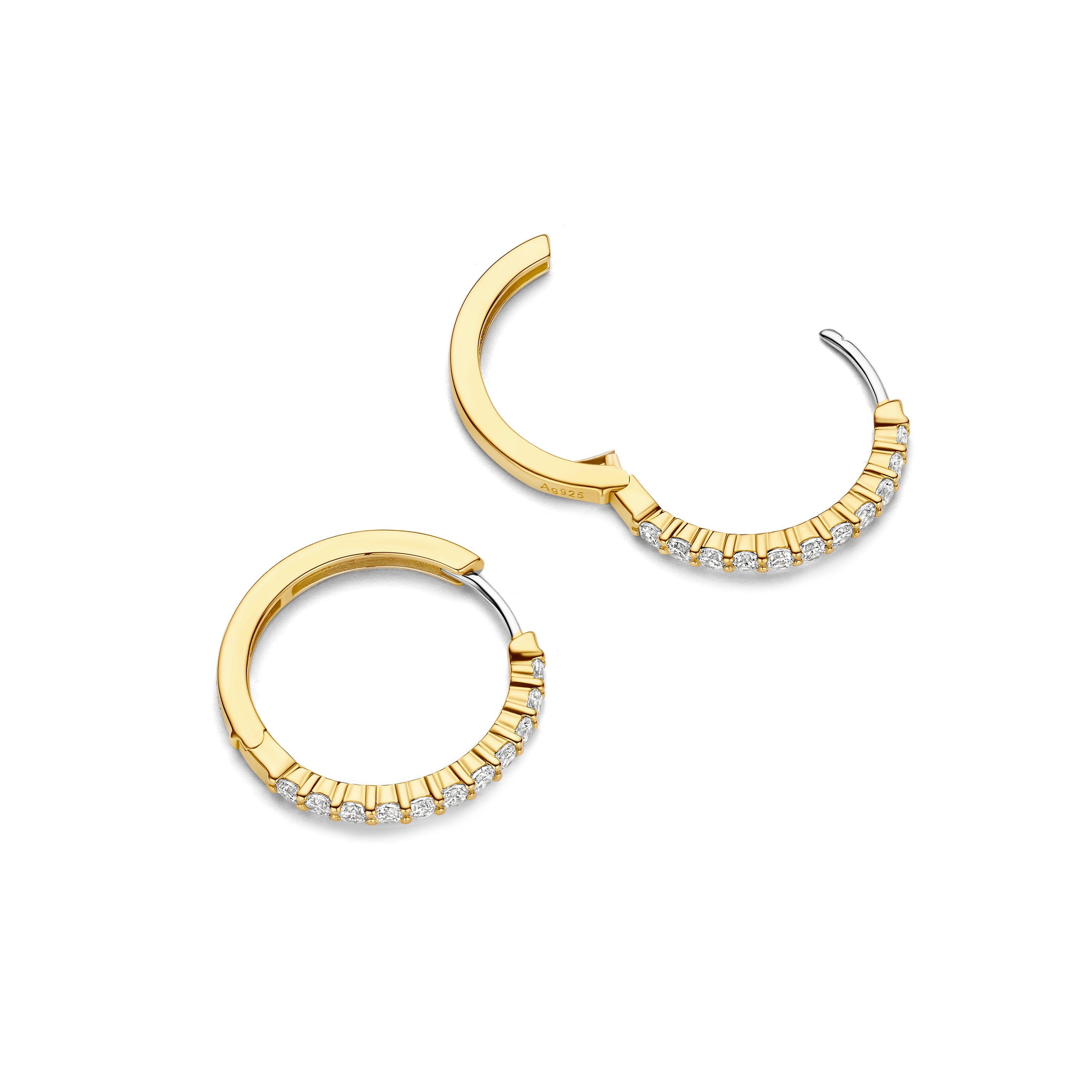 Ti Sento Sterling Silver Yellow Gold Plated Large Cubic Zirconia Tennis Hoop Earrings 21.5mm
