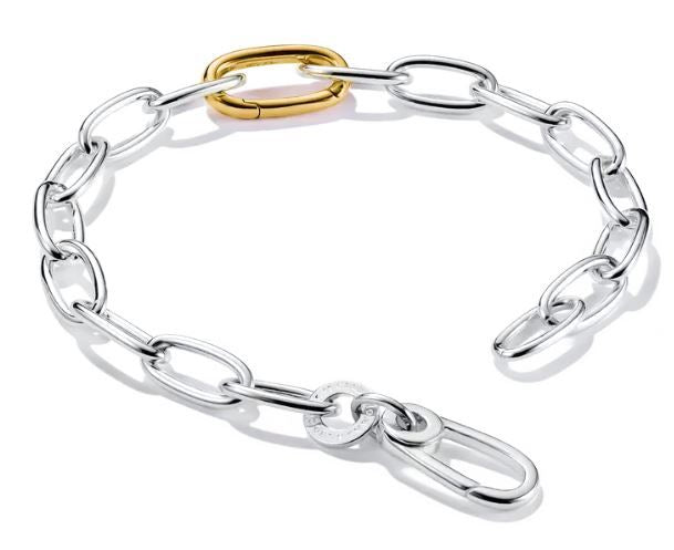 Thomas Sabo Sterling Silver Oval Link Charm Bracelet With Yellow Gold Plated Connect Link 17cm
