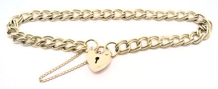 Vintage 9ct Yellow Gold Double Curb Link Bracelet With Padlock And Safety Chain
