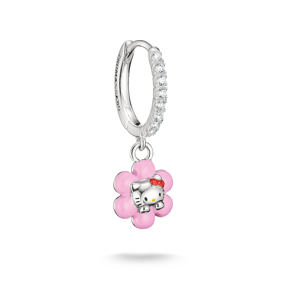 Thomas Sabo Silver Plated Single Hello Kitty Pink Flower Hoop Earring With CZ