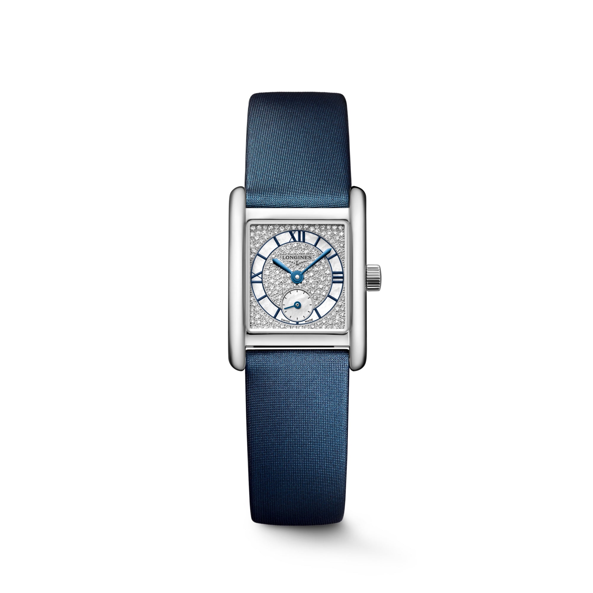 Longines Mini DolceVita 29mm Mother of Pearl Dial Blue Leather Strap Quartz Ladies Watch