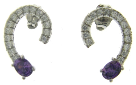 Vintage 9ct White Gold Amethyst And Cubic Zirconia Earrings