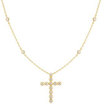 Ania Haie Gold Plated Bz Set Cubic Zirconia Cross Necklace 40.5-45.5cm