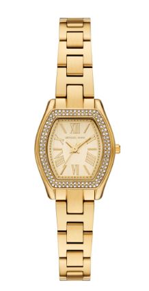 Michael Kors Ladies Pyper Quartz Watch 38mm Yellow Gold Plated Black Dial with Stone Set Bezel