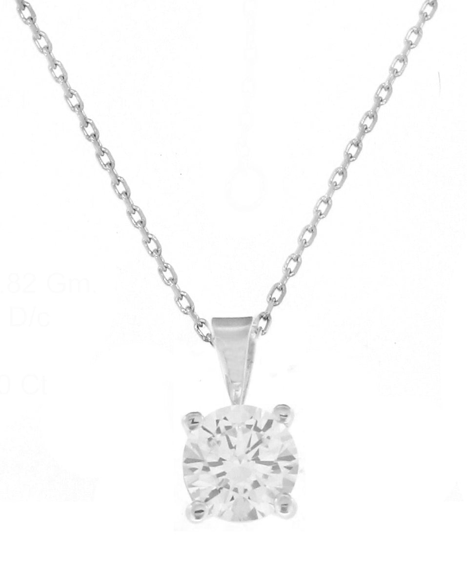 9ct White Gold 4 Claw 6mm Cubic Zirconia Solitaire Pendant 17-18"