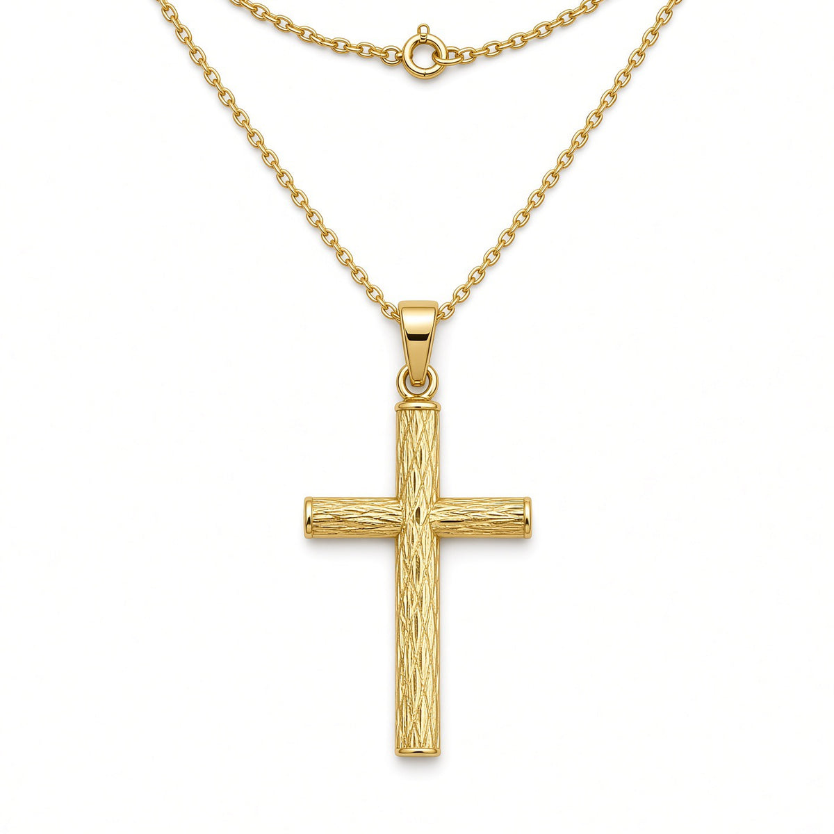 9ct Yellow Gold Textured Cross Pendant 17-18"
