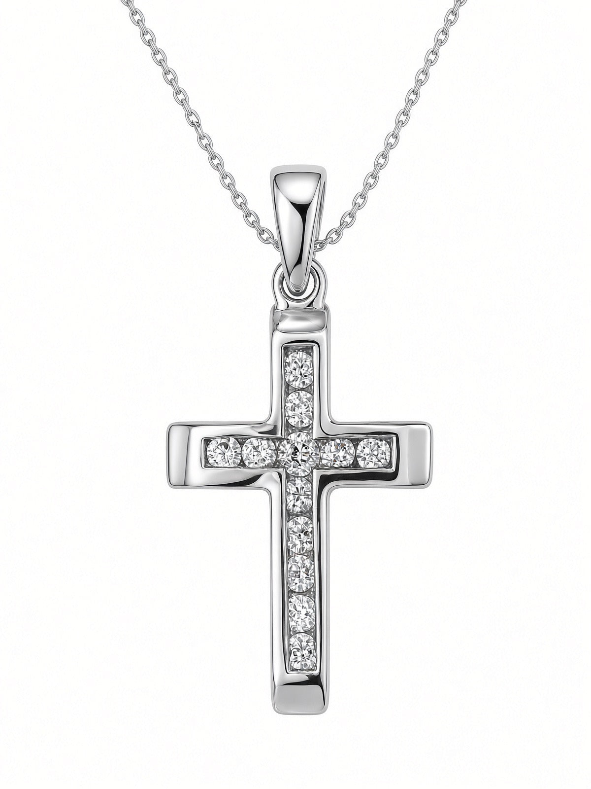 9ct White Gold Cubic Zirconia Cross Pendant 17-18"