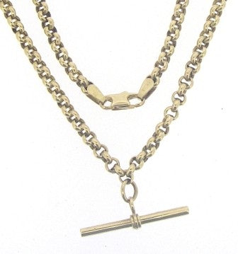 Vintage 9ct Yellow Gold Rolo Link T/Bar Chain 20'