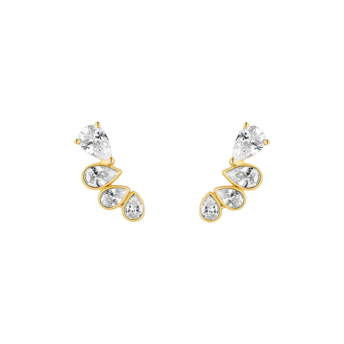 Sterling Silver Yellow Gold Plated Pear Cut Cubic Zirconia Climber Stud Earrings